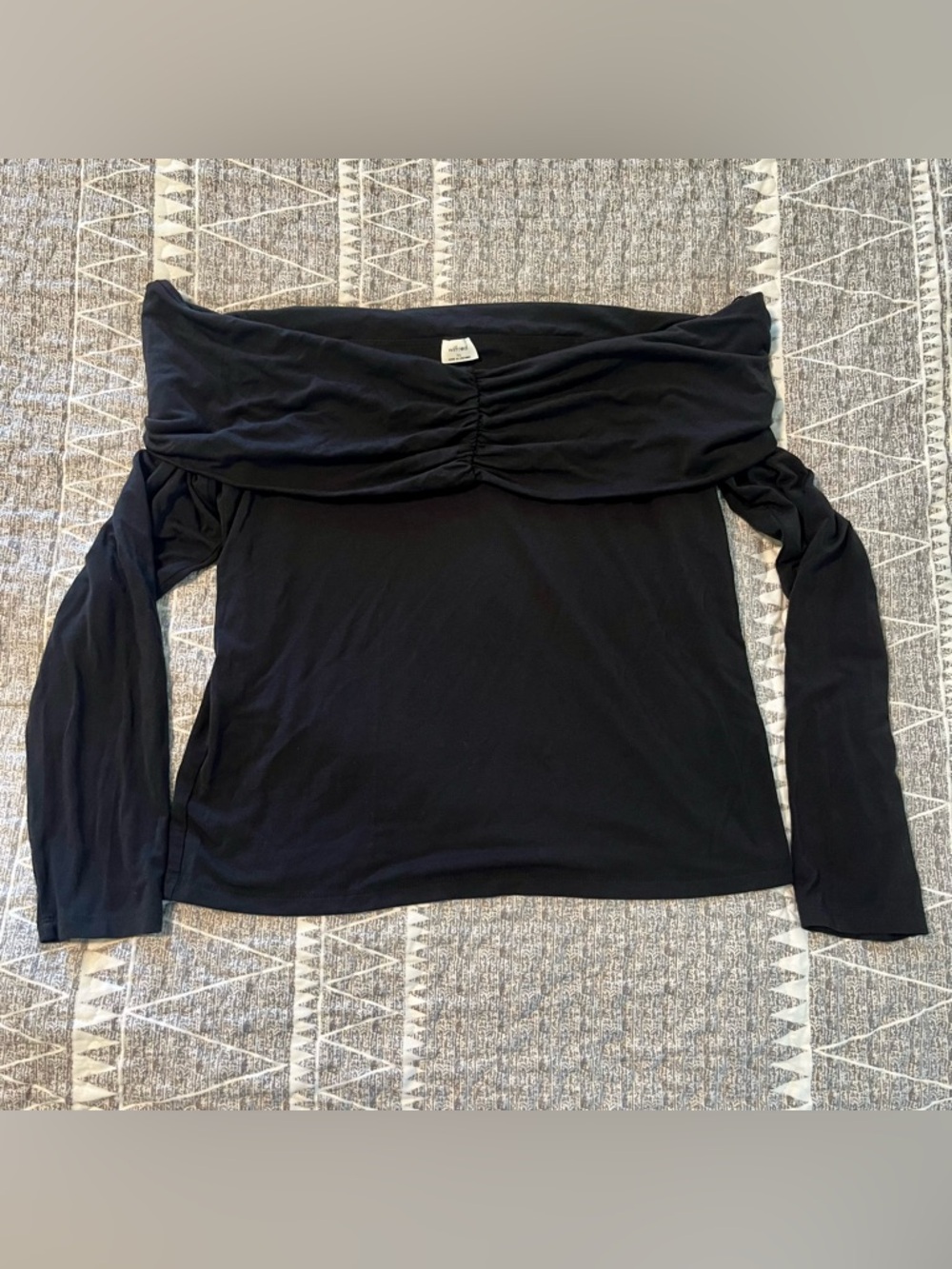 Wilfred Off Shoulder Ruched Long Sleeve Top Black Draped Stretch Blouse Size XL